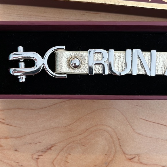 Leather RUN AWAY Cuff, Silver Tone over Gold Leather - Picture 3 of 6